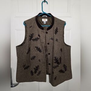Vintage Talbots Tweed Vest – Leaf Appliqué – Women’s‎ Size 1X
